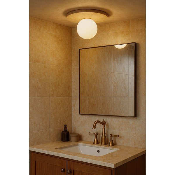 Bézs kő mennyezeti lámpa üveg búrával ø 12 cm Hilde – Opviq lights-image-3