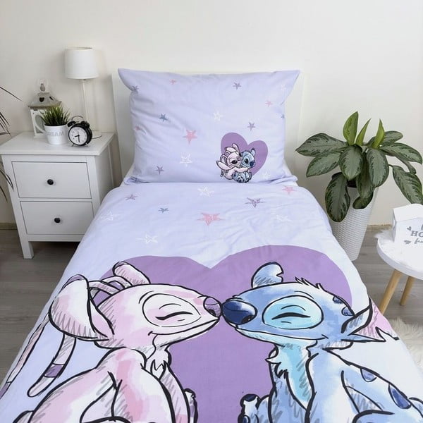 Egyszemélyes pamut gyerek ágyneműhuzat 140x200 cm  Lilo and Stitch "Heart" – Jerry Fabrics-image-3