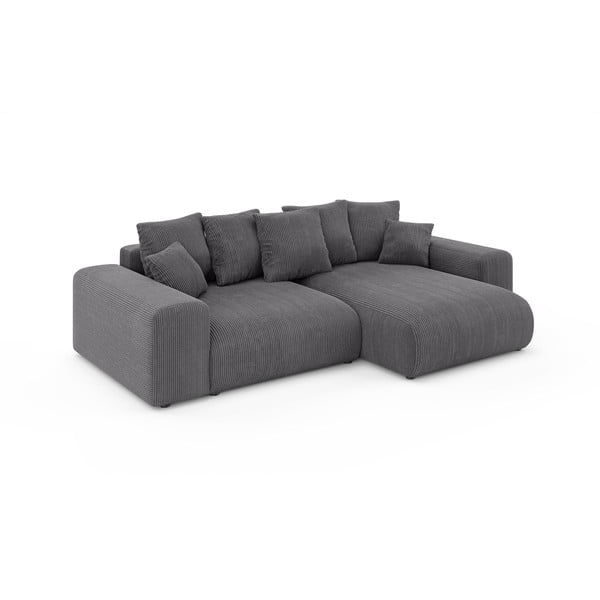 Szürke kordbársony kinyitható tárolóhelyes sarokkanapé (variálható sarok) Luma – Ropez-image-2