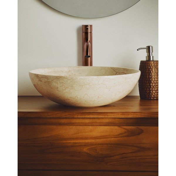 Bézs kő kerek mosdókagyló ø 40 cm Darnen – Kave Home-image-1