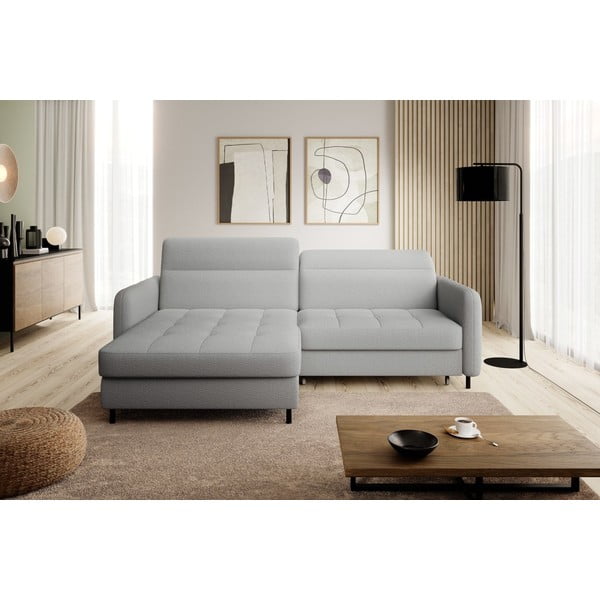 Szürke buklé kinyitható-tárolóhelyes sarokkanapé (bal oldali-heverő résszel) Gomsi – ELTAP-image-3