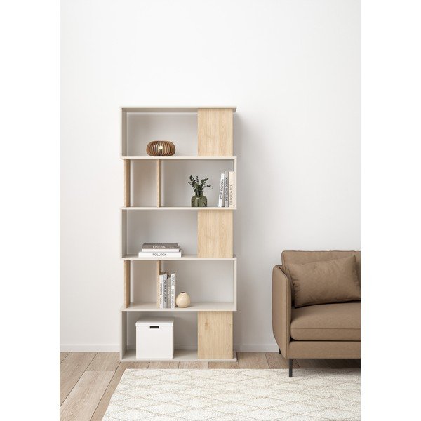 Krémszínű könyvespolc tölgyfa dekorral 80x173,5x29,5 cm Maze – Tvilum-image-1