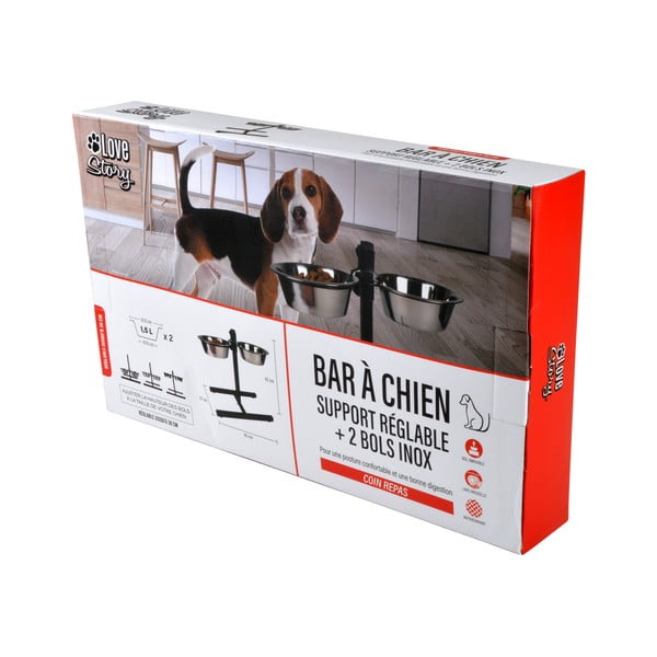 Rozsdamentes acél tálka szett állvánnyal kutyáknak – Love Story-image-4
