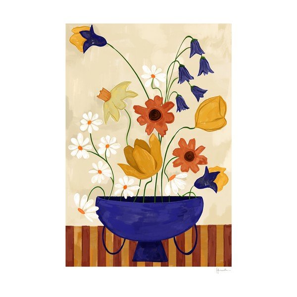 Poszter 30x40 cm Colourful Bunch in Blue Vase – Frankie Penwill – The Poster Club