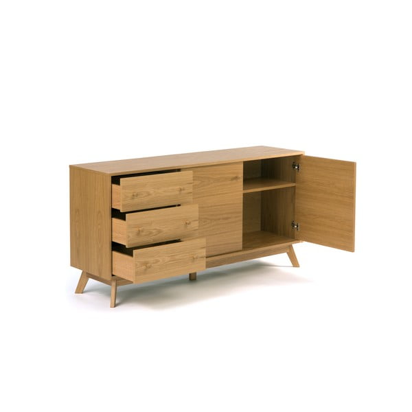 Natúr színű alacsony komód tölgyfa dekorral 149x75 cm Kensal – Woodman-image-3