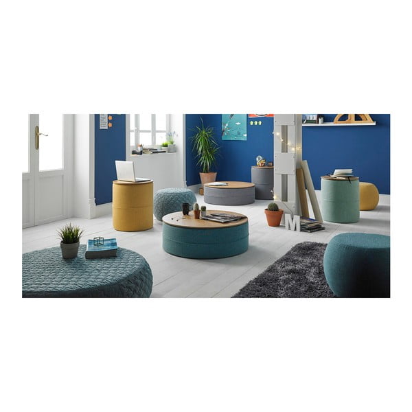 Leo türkizkék tárolóasztal, tölgyfa mintás asztallappal - sømcasa-image-1