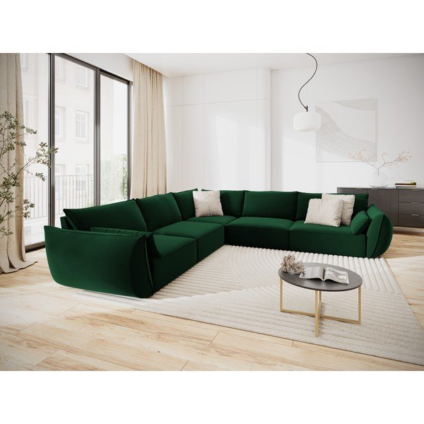 Sötétzöld bársony sarokkanapé Vanda – Mazzini Sofas-image-1