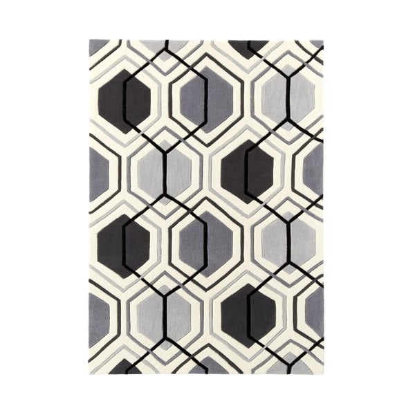 Hong Kong Hexagon Grey szürke kézzel tűzött szőnyeg, 90 x 150 cm - Think Rugs