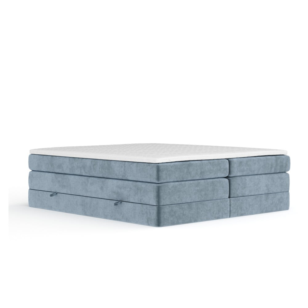 Kék ágyneműtartós boxspring ágy ágytámla nélkül 180x200 cm Juniper Maison de Rêve