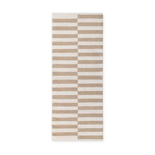 Fehér-világosbarna kétoldalas-kézi szövésű gyapjú futószőnyeg 80x200 cm Vika – Hanse Home