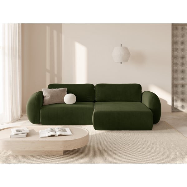 Zöld bársony kinyitható-tárolóhelyes sarokkanapé Tonale – Cosmopolitan Design-image-1