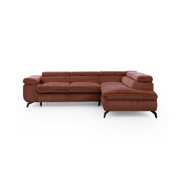 Terrakotta színű kordbársony sarokkanapé (jobb oldali-L alakú) Marbeya  – Ropez