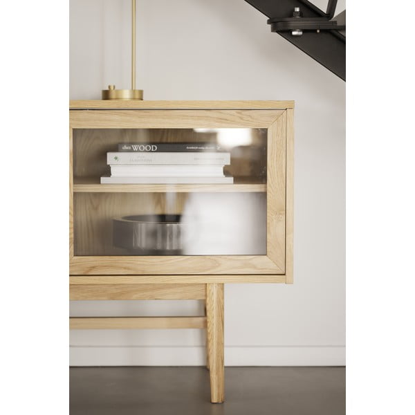 Natúr színű tálalószekrény tolóajtóval, tölgyfa dekorral 170x75 cm Hazelton – Rowico-image-3