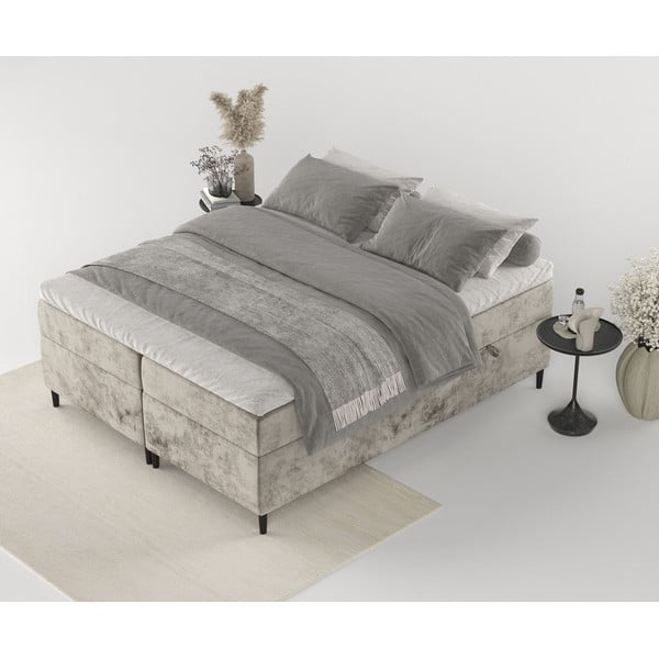 Világosbarna ágyneműtartós boxspring ágy 200x200 cm Araya – Maison de Rêve-image-1
