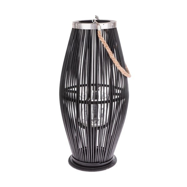 Fekete üveg lámpa bambusz szerkezettel, magasság 59 cm - Dakls