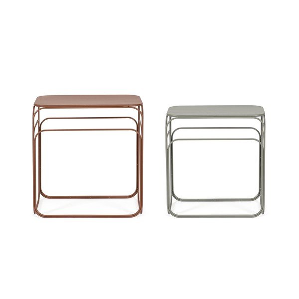 Szürke-terrakotta színű fém konzolasztal szett 2 db-os 36x56 cm Clarity – Bizzotto-image-3
