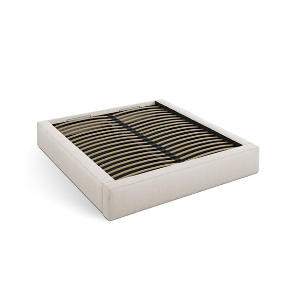 Krémszínű kárpitozott ágyneműtartós franciaágy ágyráccsal 140x200 cm Simon – Micadoni 