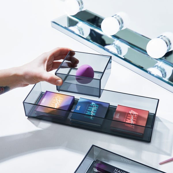 Matt fekete újrahasznosított műanyag fürdőszobai rendszerező szett kozmetikumokhoz 3 db-os Stack & Slide – iDesign-image-1