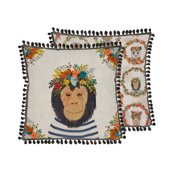 Floral Monkey lenkeverék párna, 45 x 45 cm - Really Nice Things-image-1