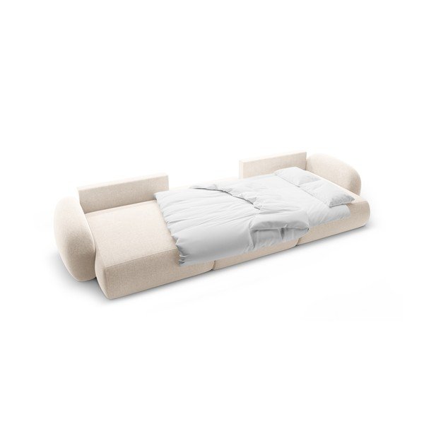Krémszínű zsenília kinyitható-tárolóhelyes (U alakú) sarokkanapé Tonale – Cosmopolitan Design-image-3