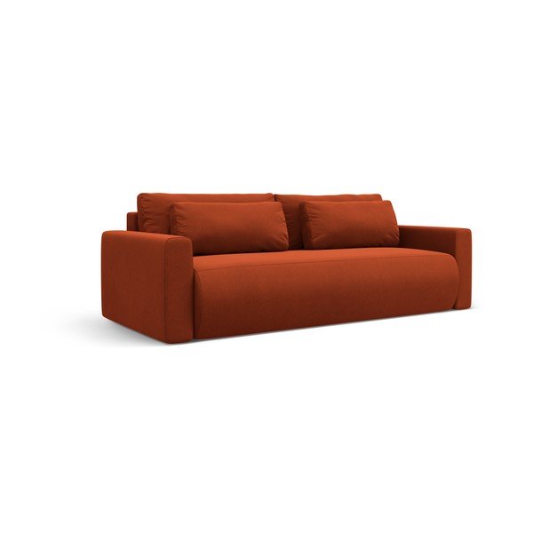 Téglavörös bársony kinyitható tárolóhelyes kanapé 238 cm Belfast – Cosmopolitan Design-image-1