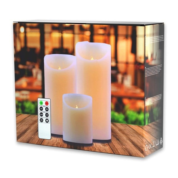 Subtle Nova 3 db gyertya formájú LED lámpa szett, távirányítóval, 10, 15 és 20 cm - DecoKing-image-2