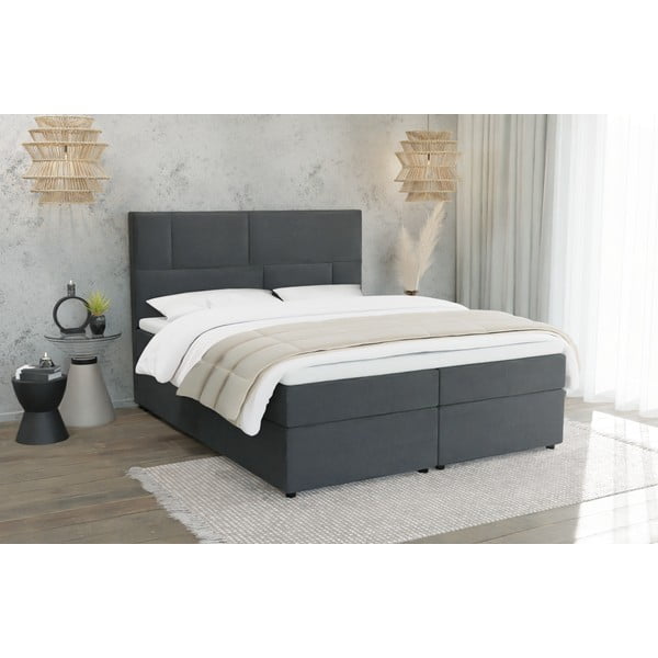 Sötétszürke ágyneműtartós boxspring ágy 200x200 cm Lola – Ropez-image-1