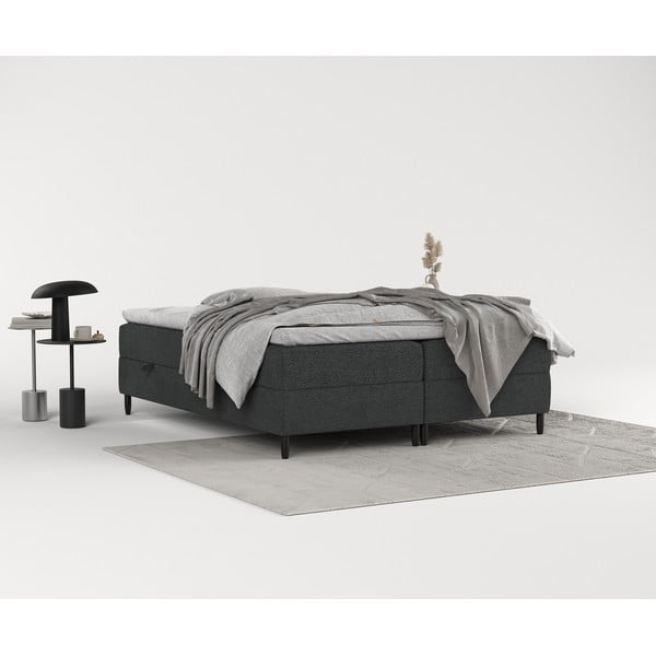 Sötétszürke ágyneműtartós boxspring ágy 200x200 cm Malte – Maison de Rêve-image-4