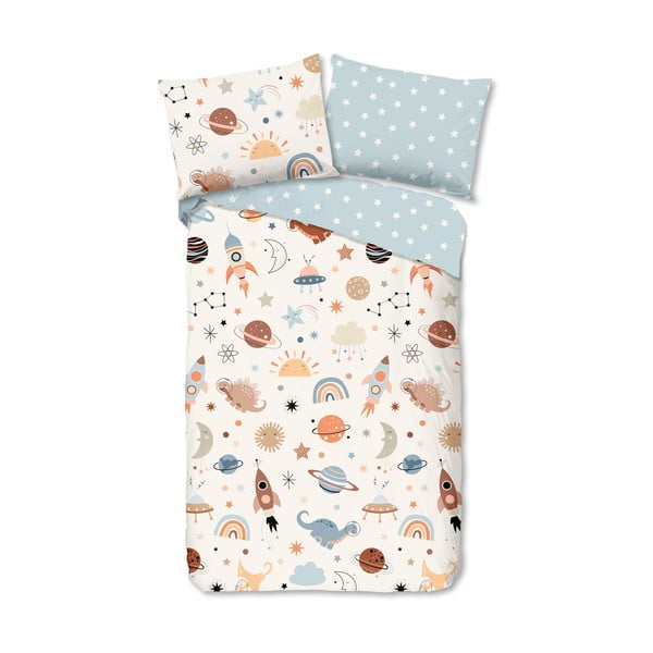 Kék-bézs egyszemélyes pamut gyerek ágyneműhuzat 140x200 cm Eclips – Good Morning