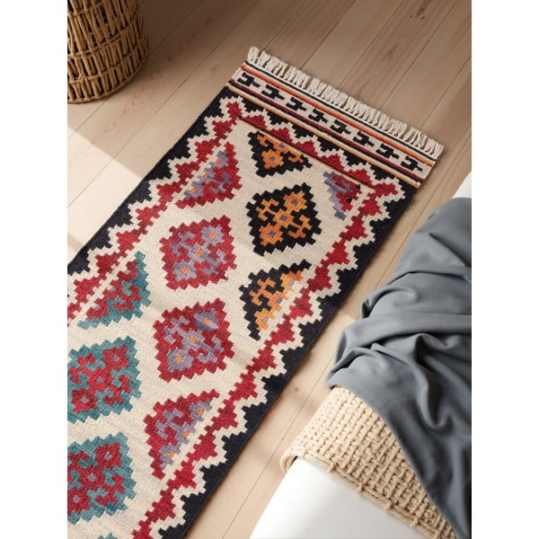 Piros kétoldalas kézi szövésű gyapjú futószőnyeg 60x190 cm Kamal Kian – Nouristan-image-2