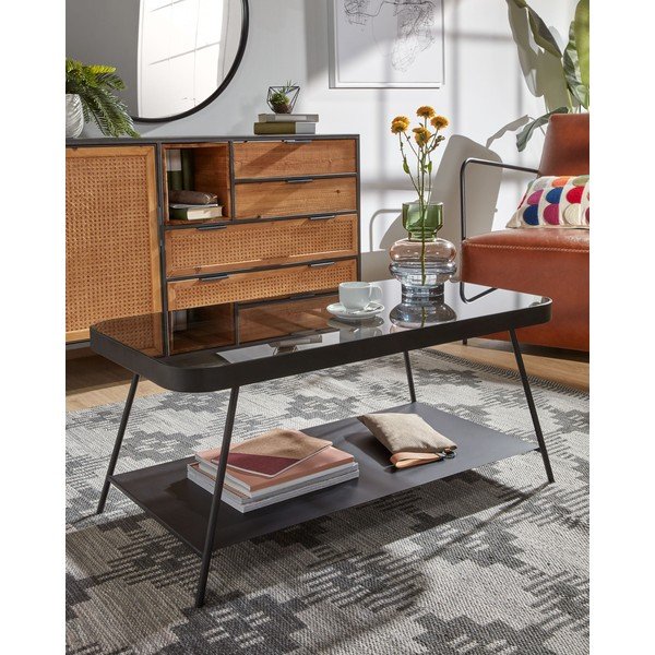 Fekete dohányzóasztal üveg asztallappal 45x90 cm Duilia – Kave Home-image-1