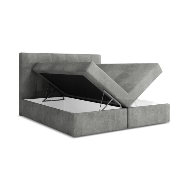 Szürke ágyneműtartós boxspring ágy 160x200 cm Palta – Makamii-image-1