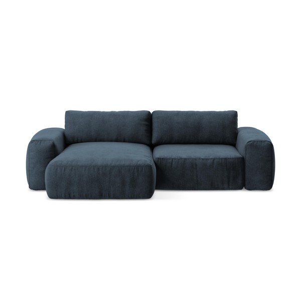 Sötétkék zsenília kinyitható sarokkanapé (bal oldali-heverő résszel) Kuki – Makamii