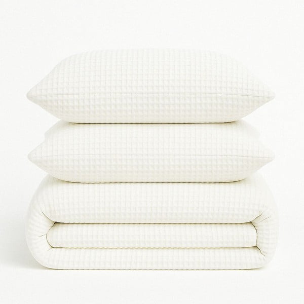 Fehér egyszemélyes renforcé pamut ágyneműhuzat 140x200 cm Waffle Striped – Mila Home Luxury