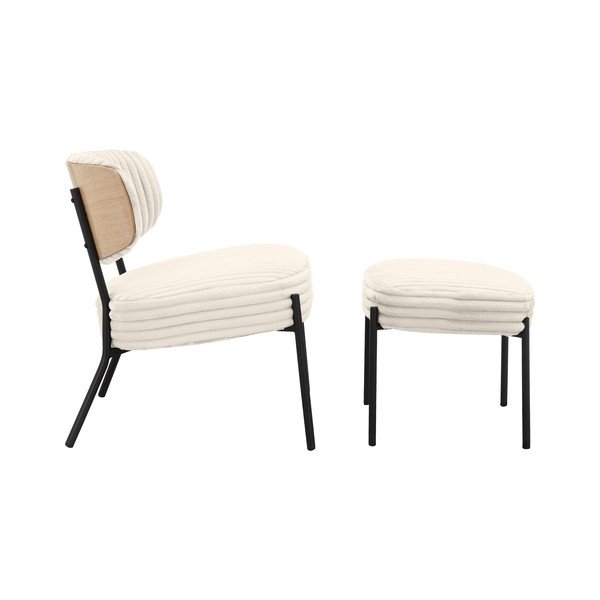 Krémszínű kordbársony fotel lábtartóval Jerry – Støraa-image-1