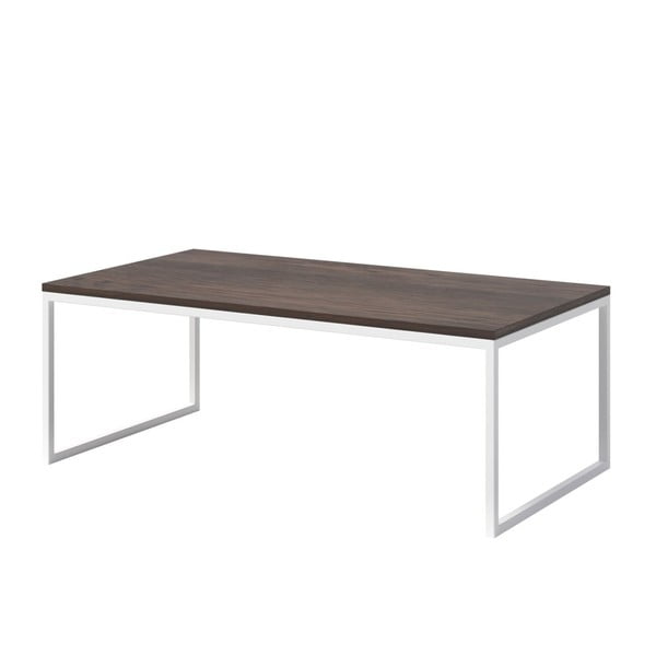 Eco dohányzóasztal sötét tölgyfa asztallappal és fehér fém lábbal, 110 x 60 cm - MESONICA