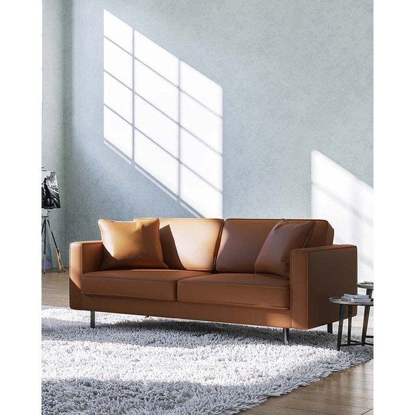 Konyakbarna bőr kanapé 207 cm Kobo – MESONICA-image-1