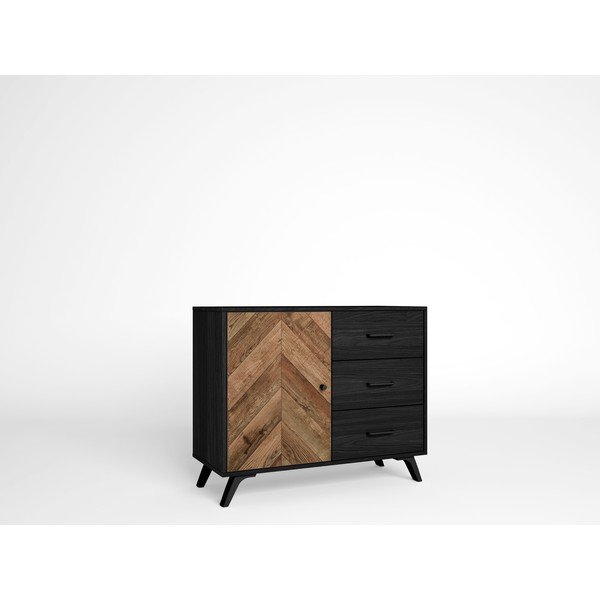Fekete-barna alacsony komód 92x81 cm Chevrons – Marckeric-image-1