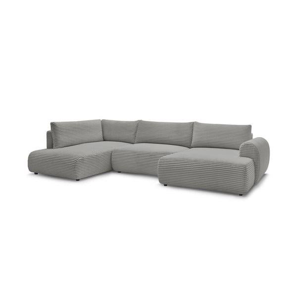 Sötétszürke kordbársony kinyitható-tárolóhelyes sarokkanapé (bal oldali-U alakú) Lucien – Bobochic Paris-image-3