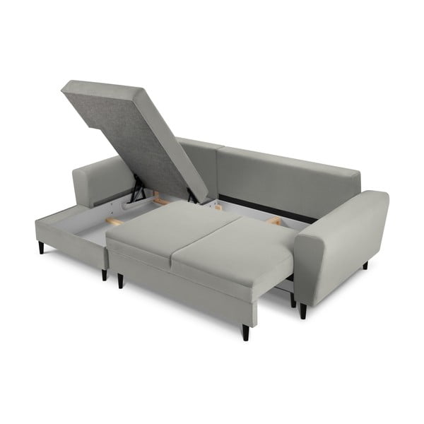 Világosszürke kordbársony kinyitható tárolóhelyes sarokkanapé (bal oldali-heverő résszel) Kyoto – Cosmopolitan Design-image-3