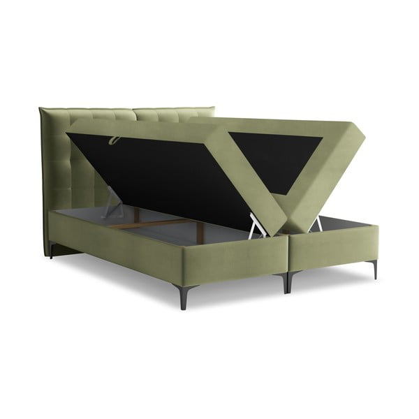 Zöld ágyneműtartós boxspring ágy 160x200 cm Mikana – Makamii-image-1
