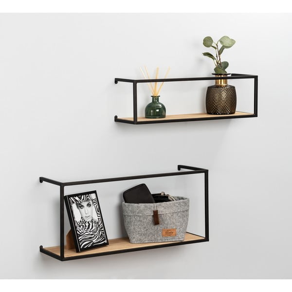 Pieces 2 db fémszerkezetű fenyőfa polc, szélesség 55 cm - Wenko-image-1