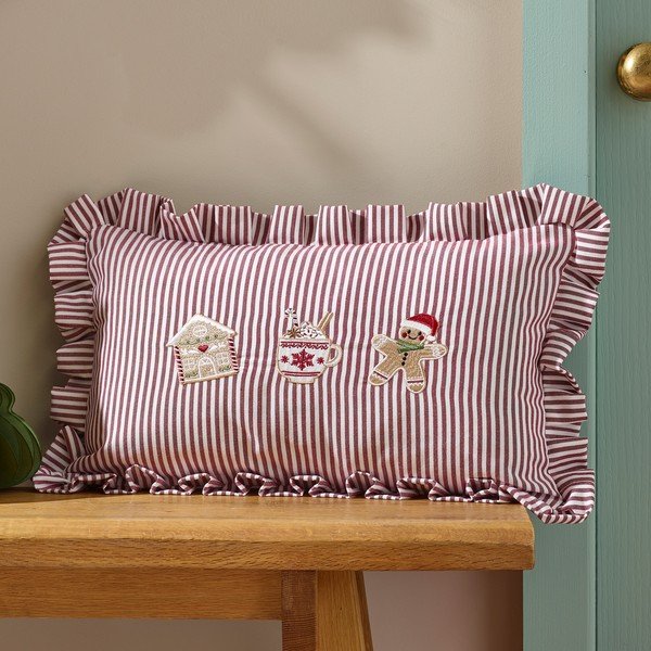 Díszpárna karácsonyi mintával 30x50 cm Christmas Gingerbread Stripe – Catherine Lansfield-image-1