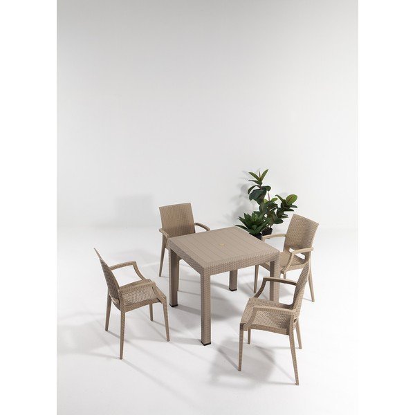Bézs műrattan négyszemélyes kerti étkezőgarnitúra Rattan – Floriane Garden-image-1