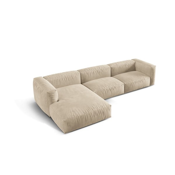 Bézs bársony moduláris sarokkanapé (bal oldali-heverő résszel) Martina – Micadoni -image-2