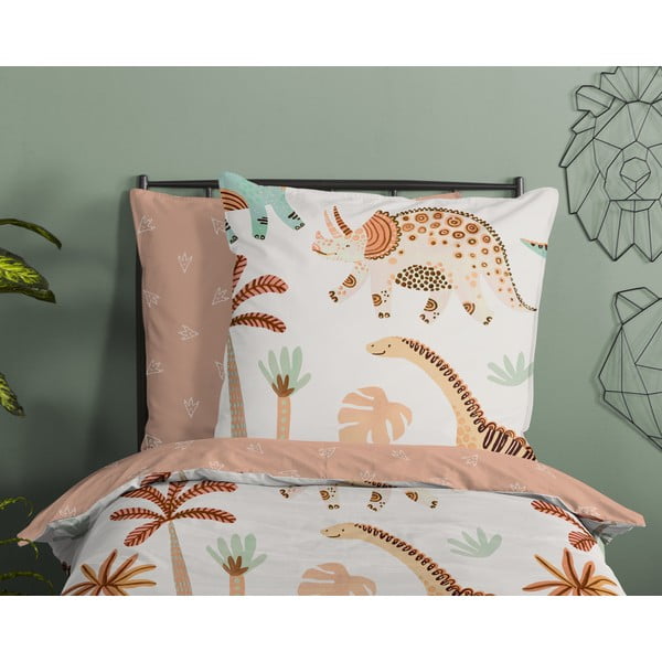 Barna-bézs egyszemélyes pamut gyerek ágyneműhuzat 140x200 cm Dino – Good Morning-image-2