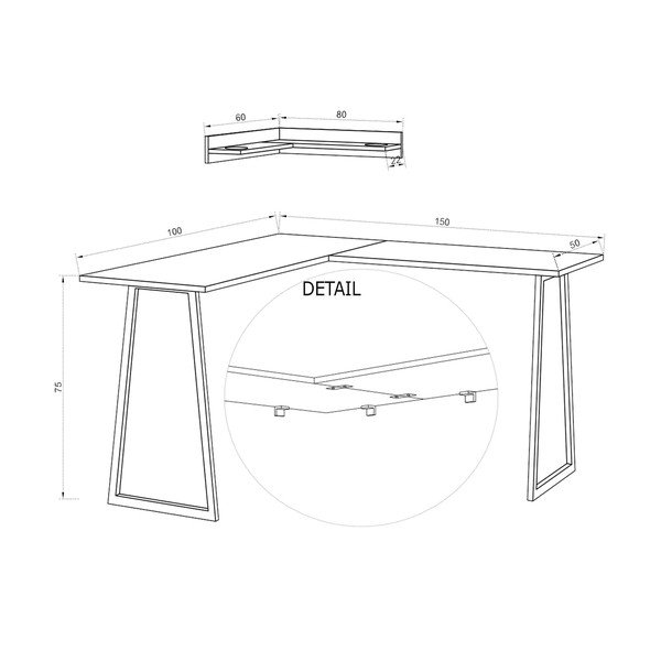 Tarly polc és sarok íróasztal szett, magasság 75 cm-image-3