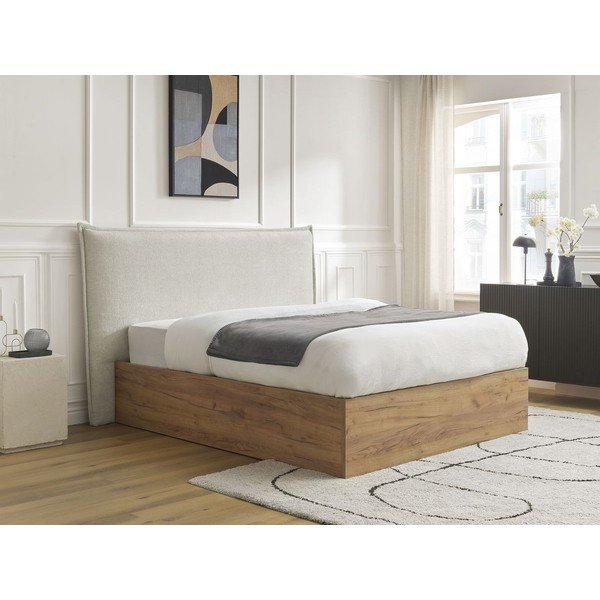 Krémszínű kárpitozott kárpitozott-forgácslemez ágyneműtartós franciaágy ágyráccsal 160x200 cm Charlie – Bobochic Paris-image-2