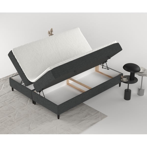 Sötétszürke ágyneműtartós boxspring ágy 200x200 cm Malte – Maison de Rêve-image-3