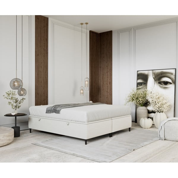 Krémszínű kárpitozott ágyneműtartós franciaágy 140x200 cm Tate – Maison de Rêve-image-4